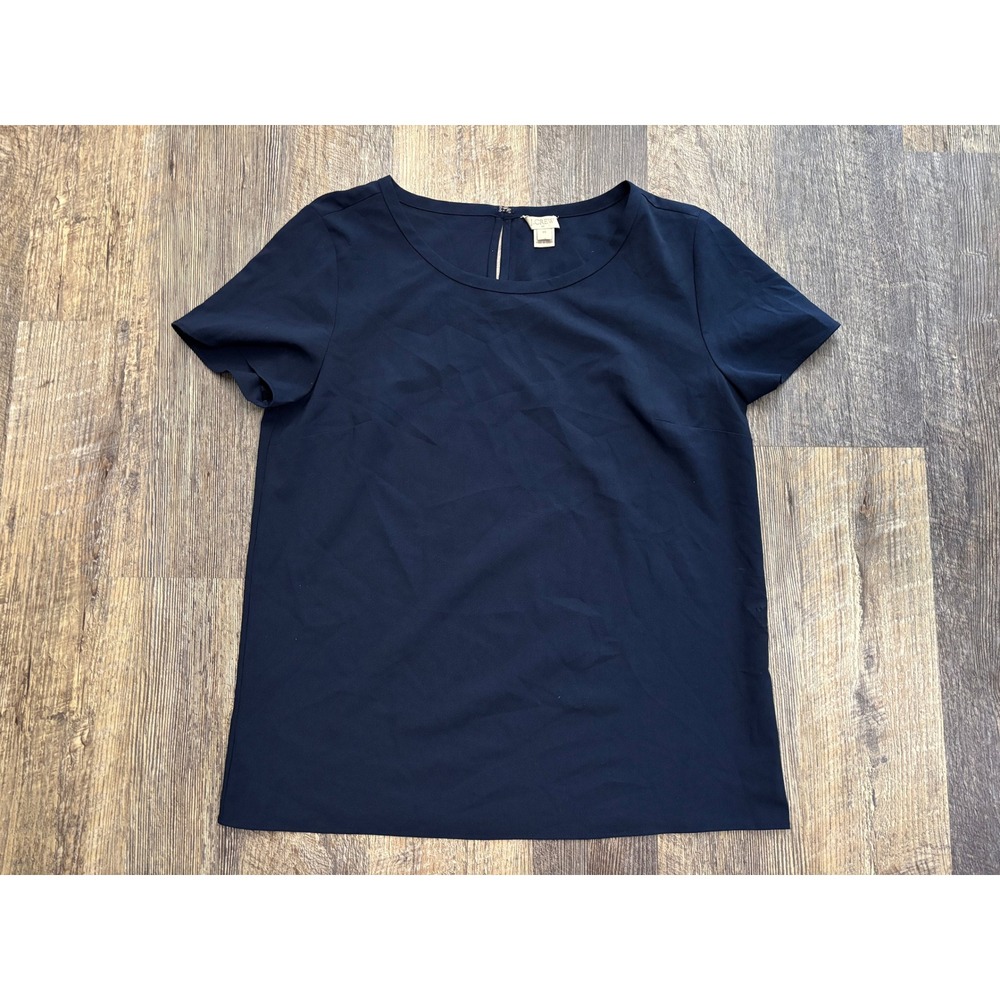 J.Crew‎ Navy Blue Short Sleeve Keyhole Back Blouse Top XS